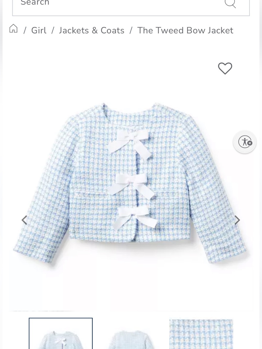 Janie and Jack Light Blue & White Houndstooth Bow Front Jacket